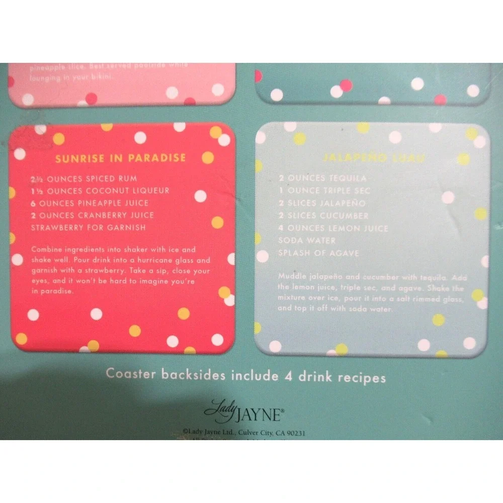 LADY JAYNE LTD. TROPICAL COCKTAIL COASTERS WITH RECIPES SET OF 12